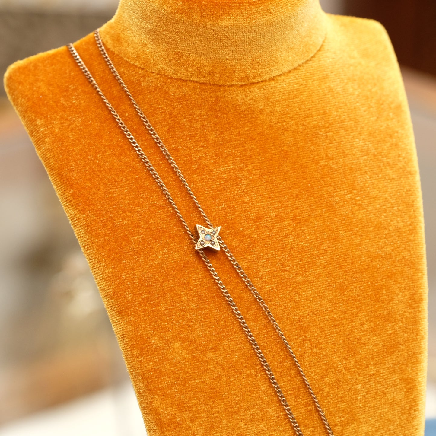 Victorian Gold Filled Slide chain with opal and pearls charm