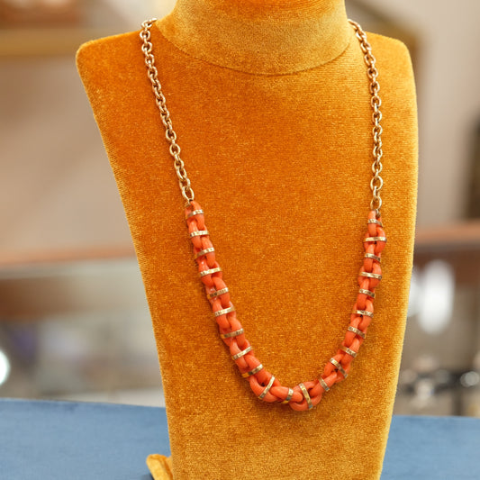 14K Gold Victorian Carved Coral Necklace