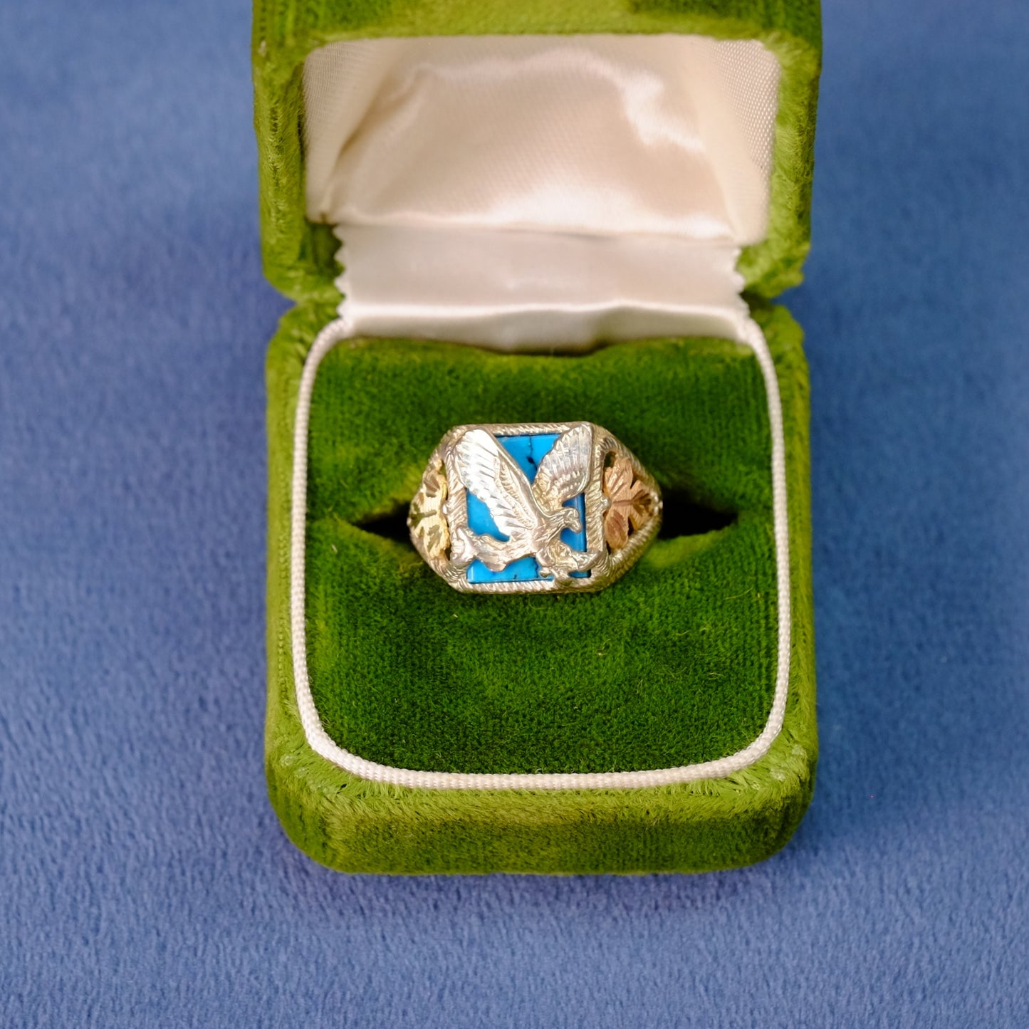 Silver Ring Eagle with Rose and Yellow Tone Gold size 7.5