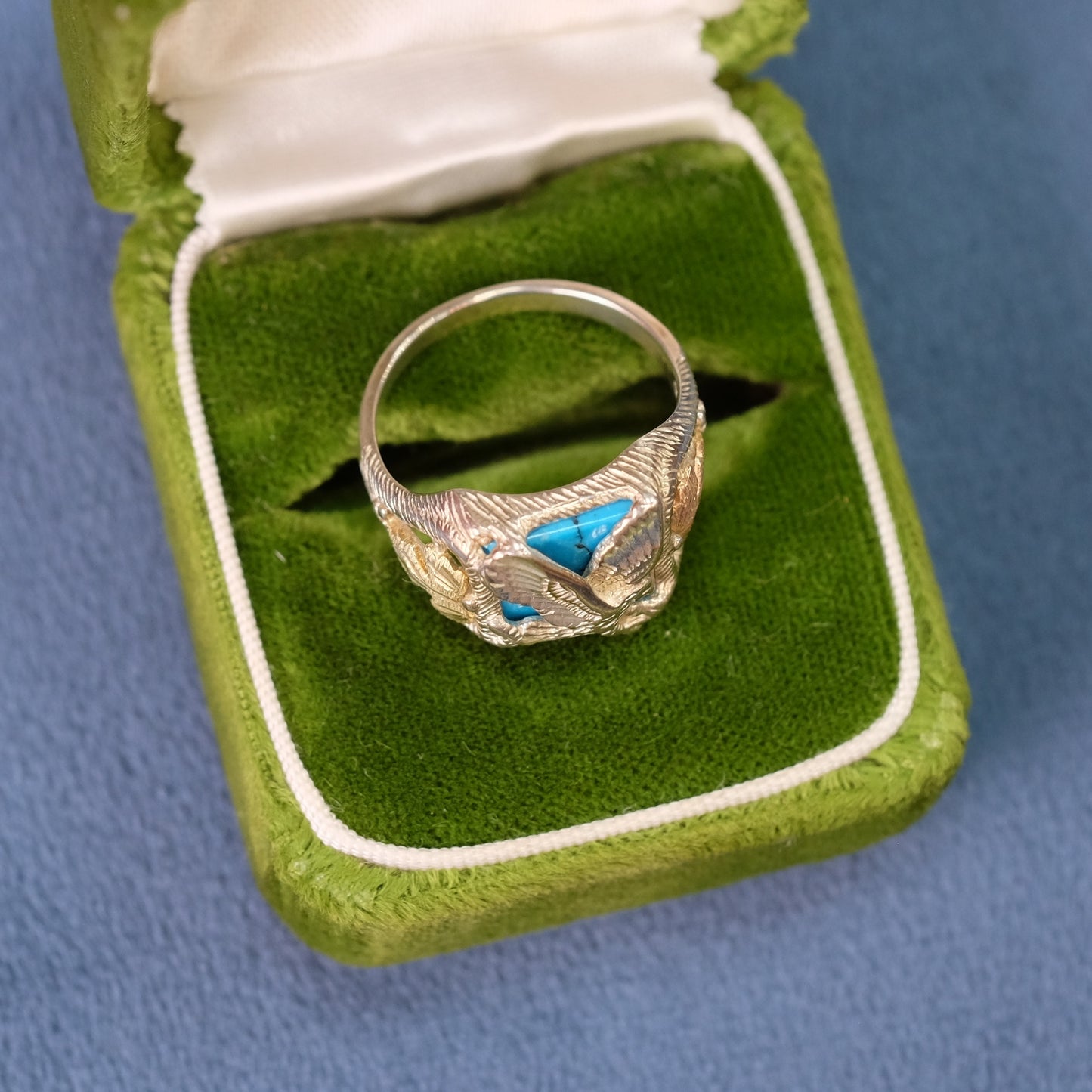 Silver Ring Eagle with Rose and Yellow Tone Gold size 7.5