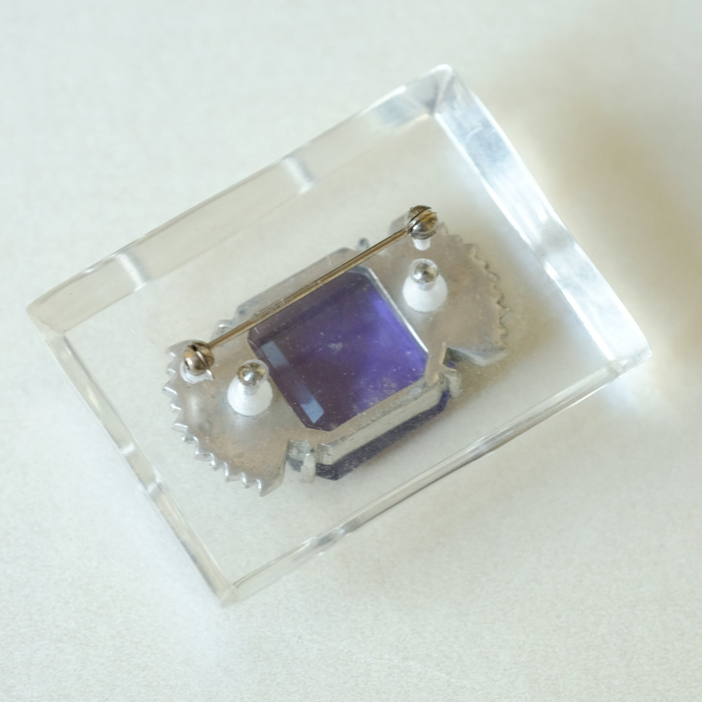 Art Deco Lucite with Amethyst Glass Brooch 1930s