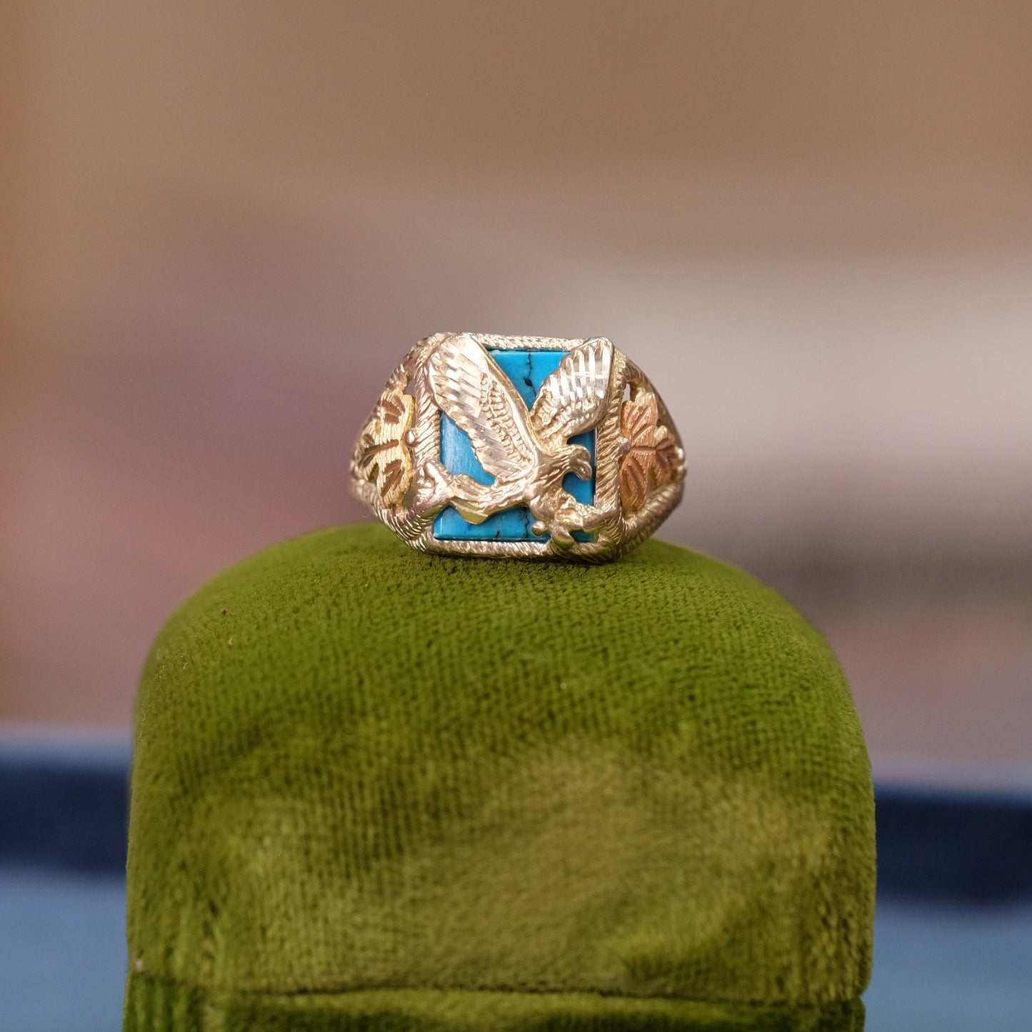 Silver Ring Eagle with Rose and Yellow Tone Gold size 7.5