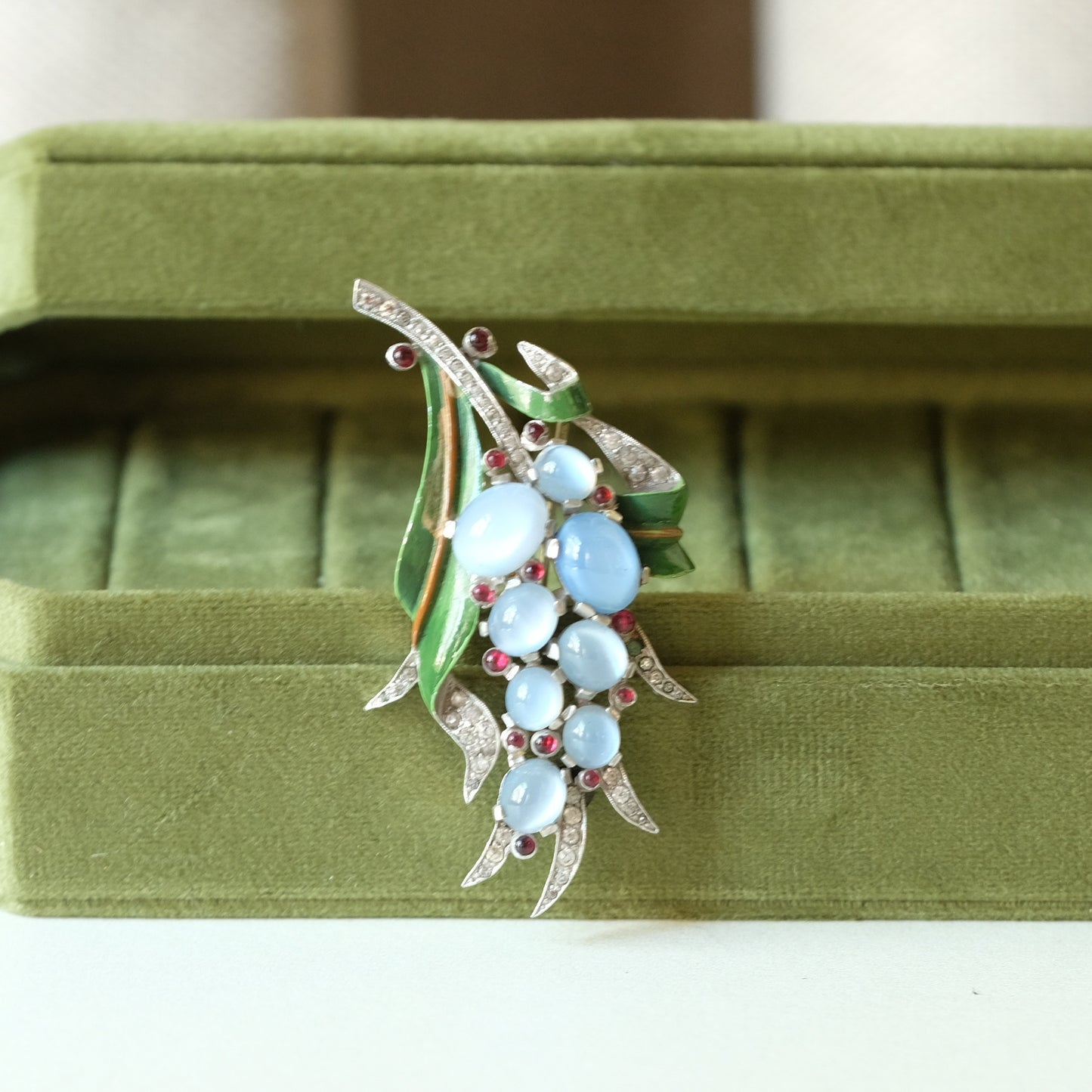 Trifari Alfred Philippe Faux Moonstone Leaf Brooch 1940s