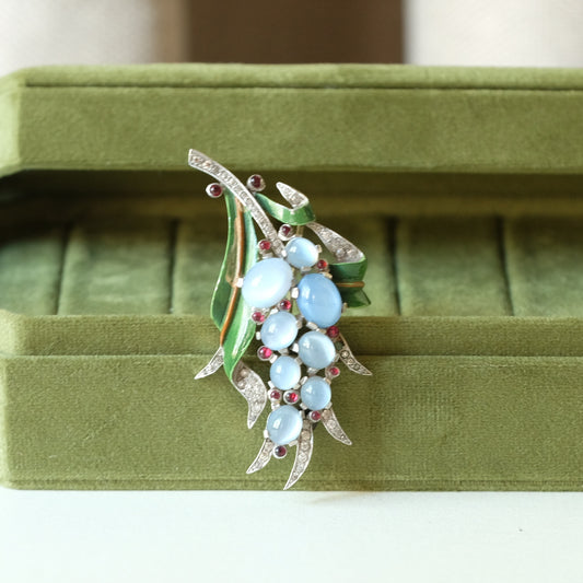 Trifari Alfred Philippe Faux Moonstone Leaf Brooch 1940s