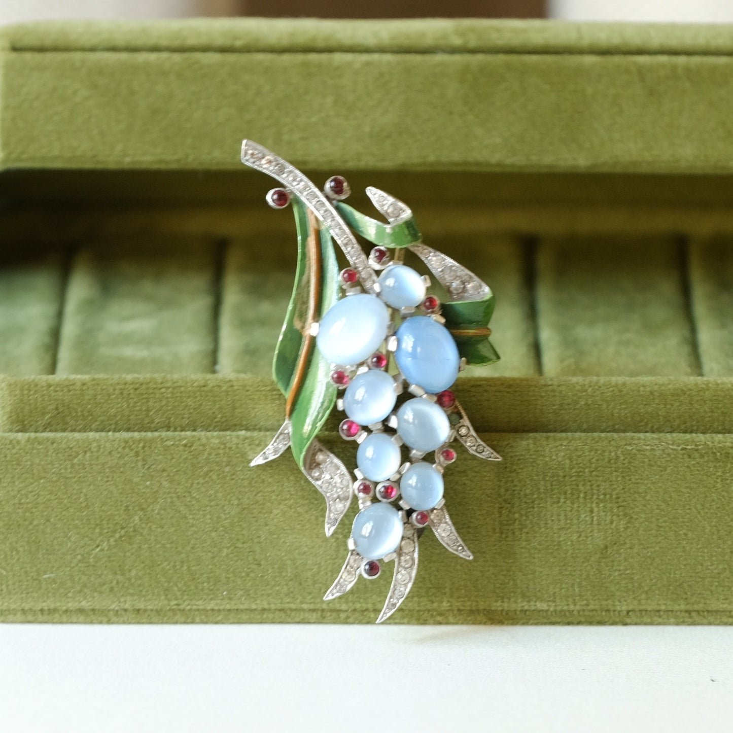 Trifari Alfred Philippe Faux Moonstone Leaf Brooch 1940s