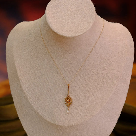 14K Yellow gold Diamond Seed Pearl Lavalier