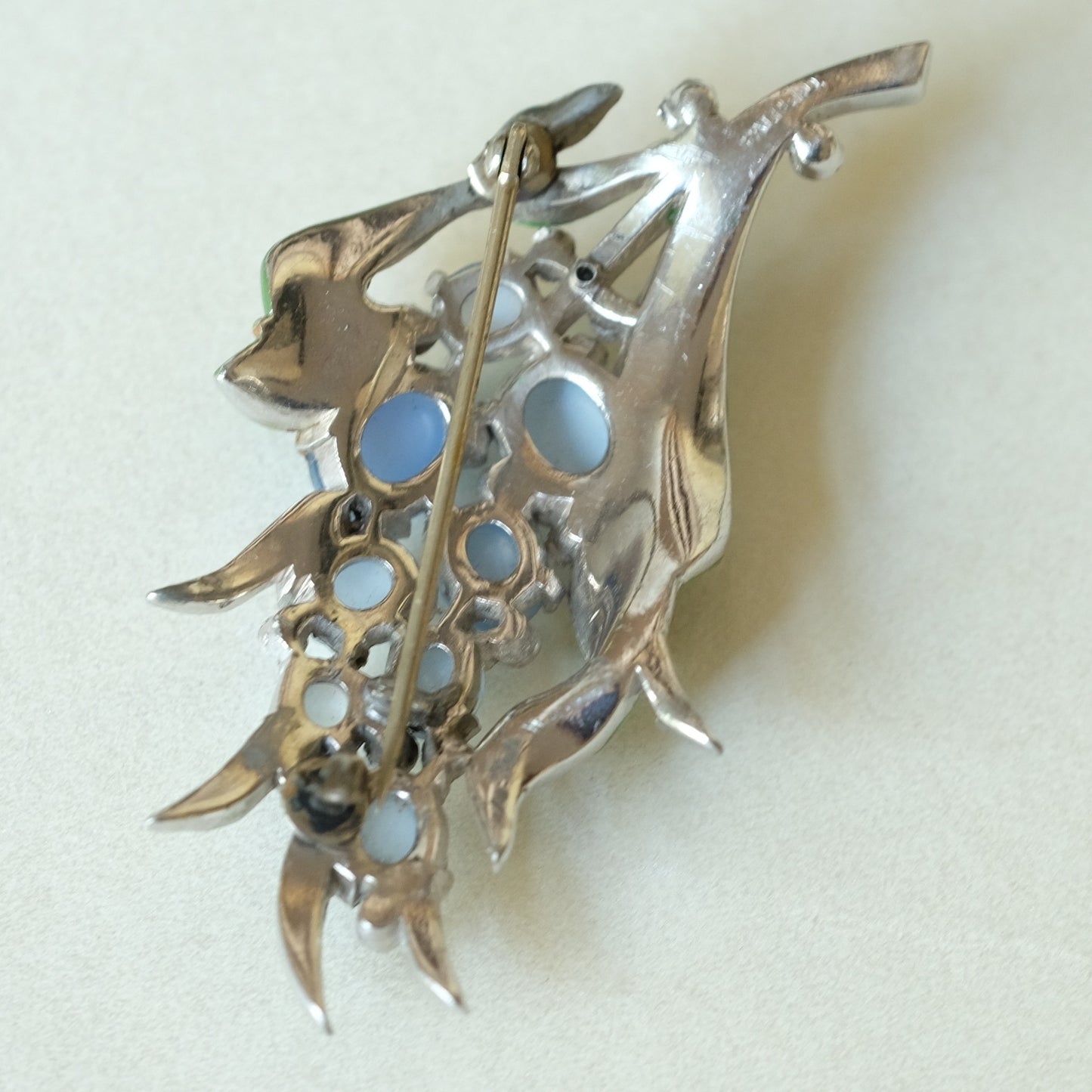 Trifari Alfred Philippe Faux Moonstone Leaf Brooch 1940s
