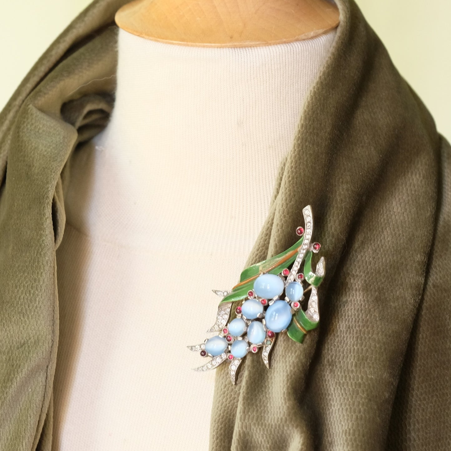Trifari Alfred Philippe Faux Moonstone Leaf Brooch 1940s