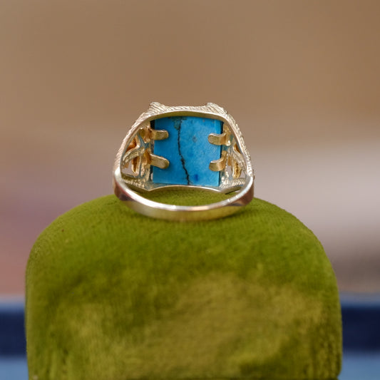 Silver Ring Eagle with Rose and Yellow Tone Gold size 7.5