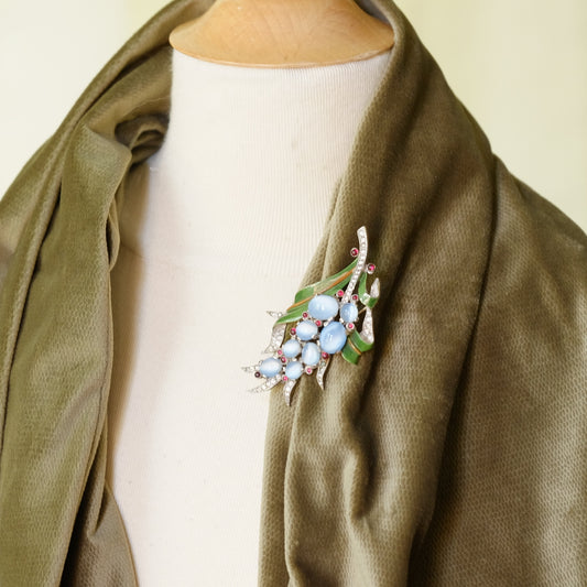 Trifari Alfred Philippe Faux Moonstone Leaf Brooch 1940s