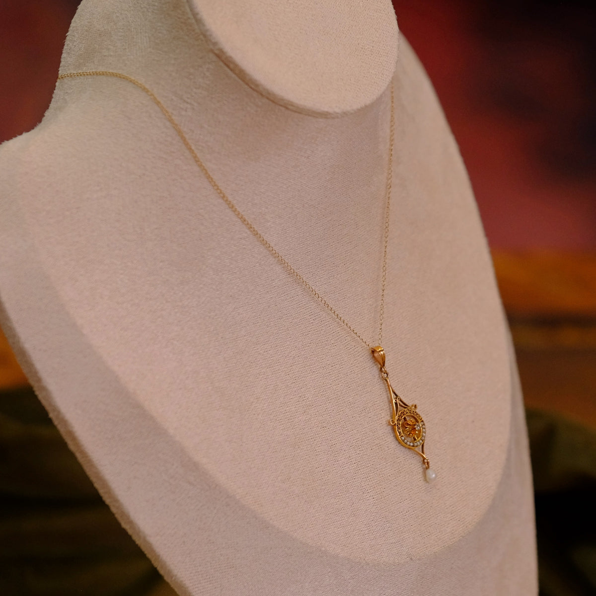 14K Yellow gold Diamond Seed Pearl Lavalier