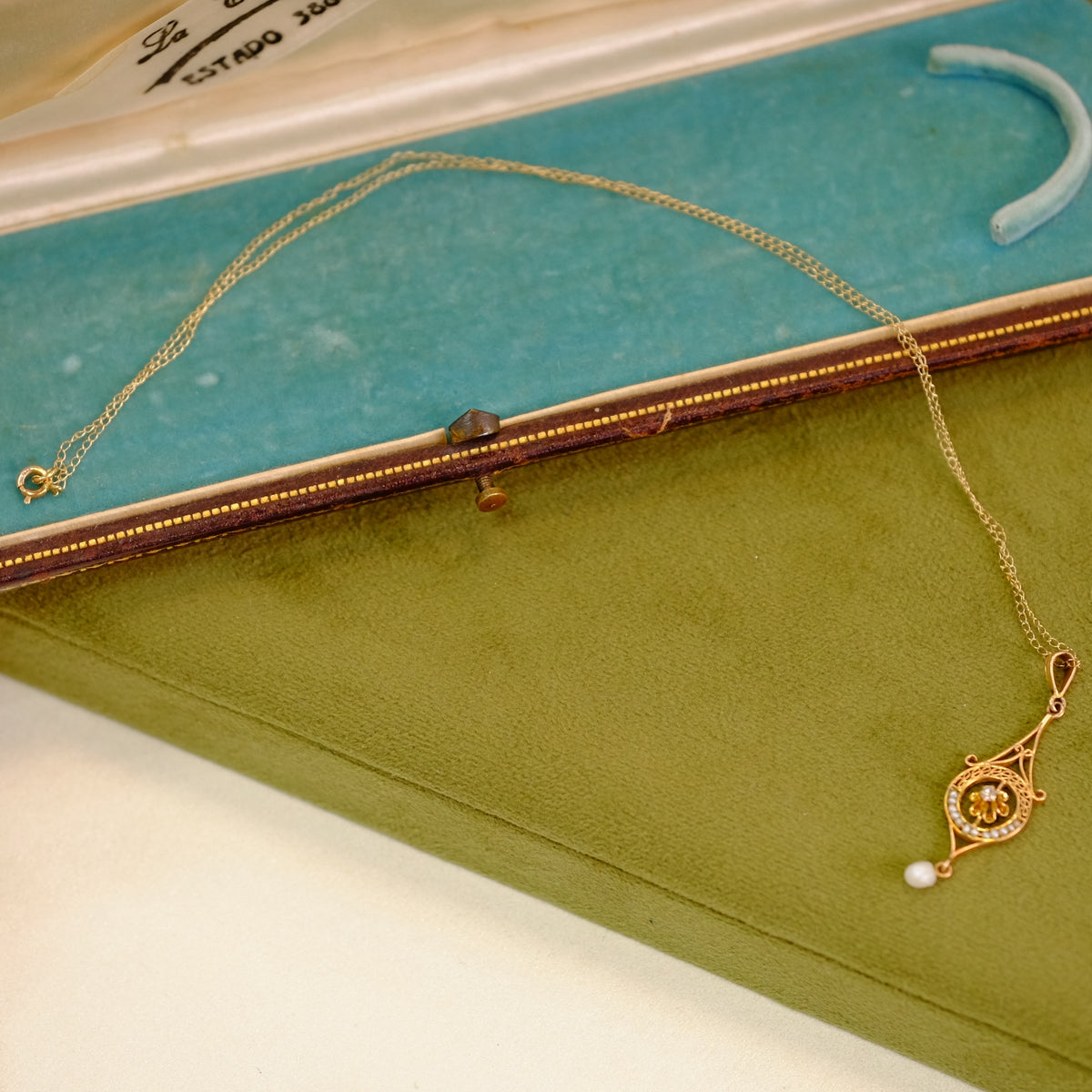 14K Yellow gold Diamond Seed Pearl Lavalier