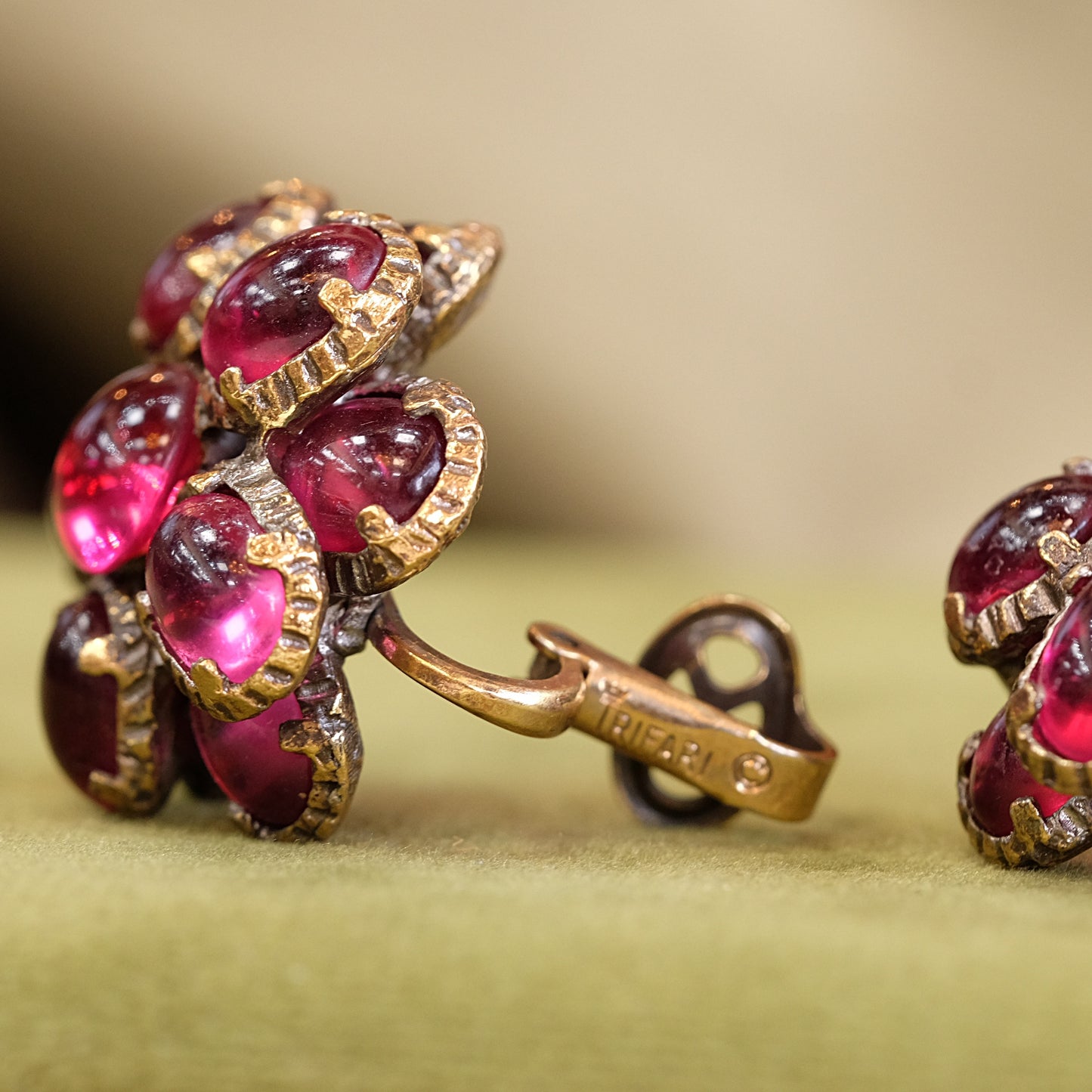 Trifari Renaissance Cranberry Clip-on Earrings