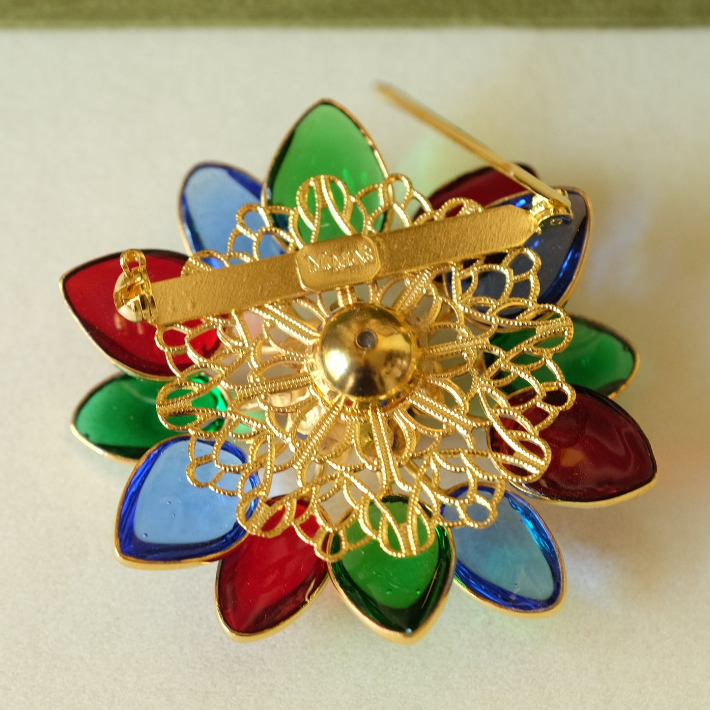 Gem Color Glass Flower Moans Couture Brooch