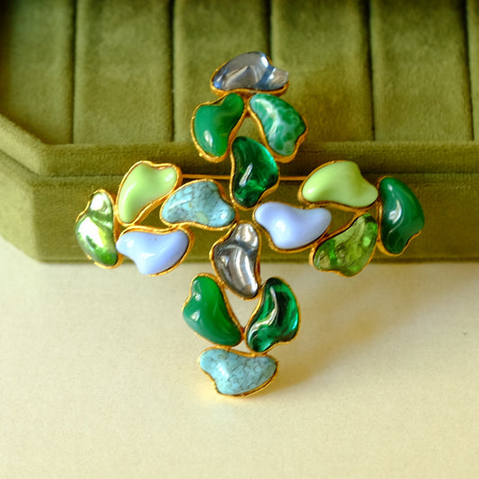 Vintage Vans Authentic Green Tile Cross Brooch