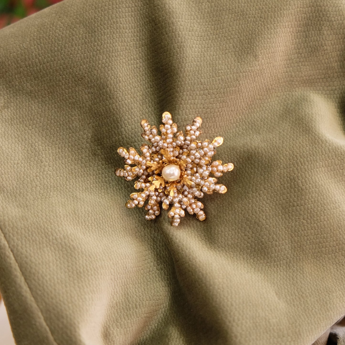 Miriam Haskell Flower Brooch with Seed Pearls