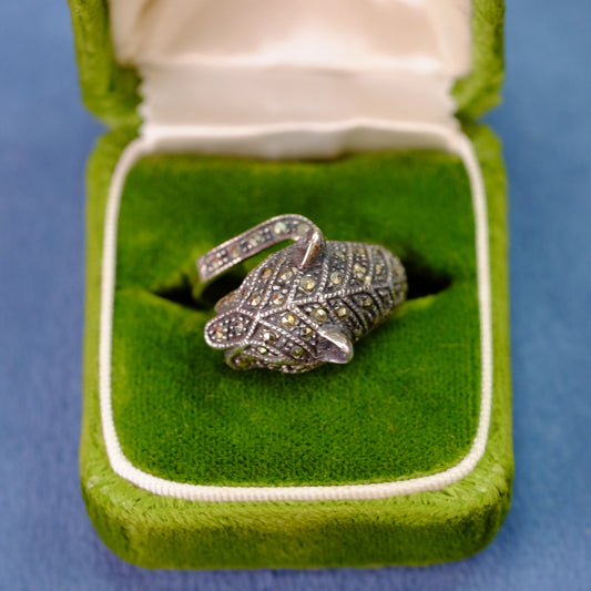 Vintage Silver Marcasite Panther Ring