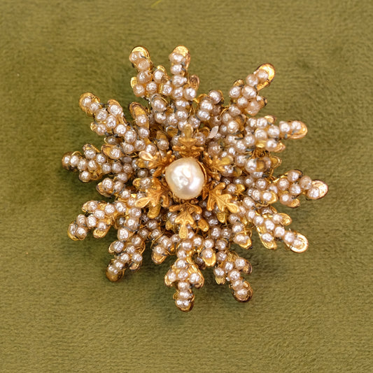 Miriam Haskell Flower Brooch with Seed Pearls