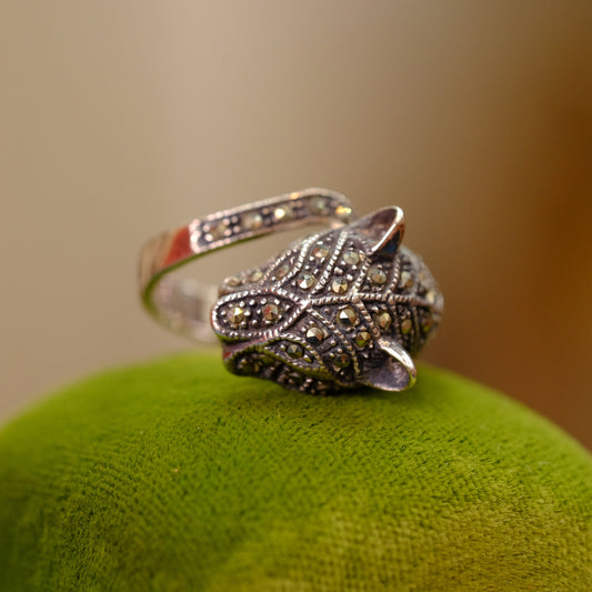 Vintage Silver Marcasite Panther Ring