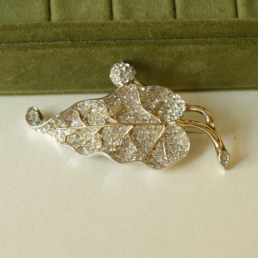 Vintage Reja Leaf Pave Rhinestones Brooch 1940s