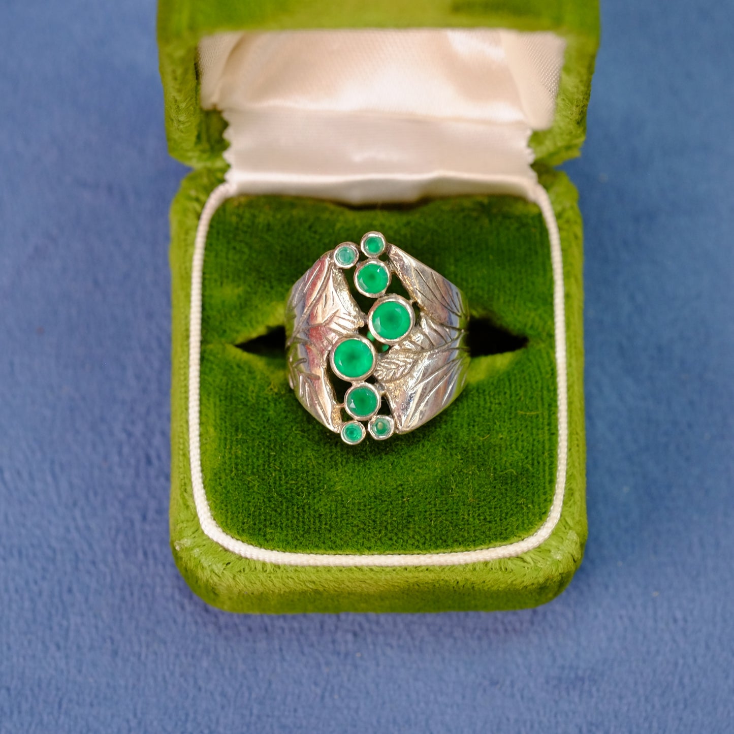 Vintage Silver Emerald Leaf Ring