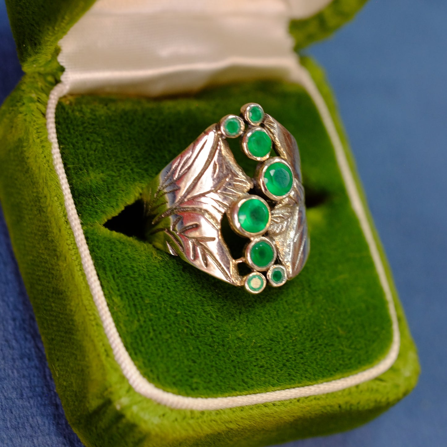 Vintage Silver Emerald Leaf Ring