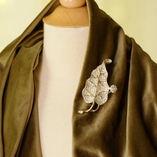 Vintage Reja Leaf Pave Rhinestones Brooch 1940s
