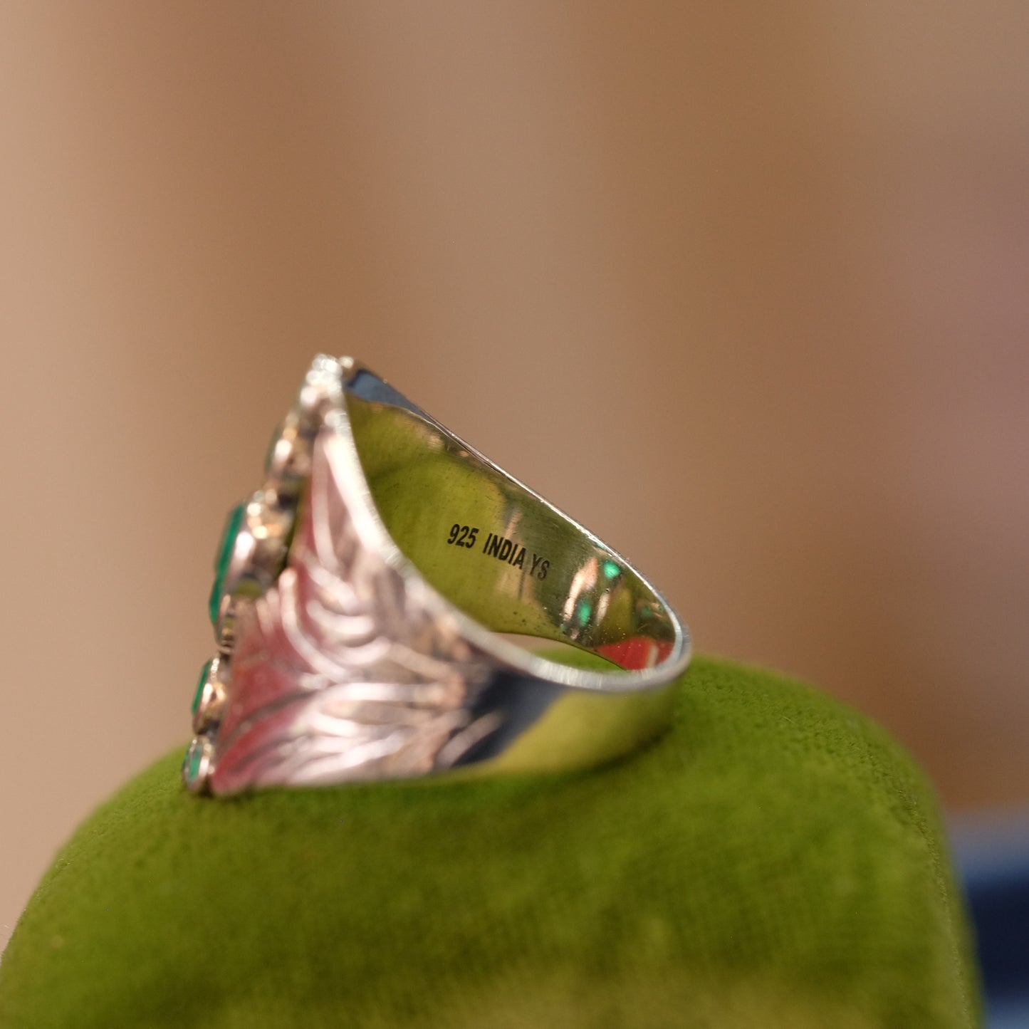 Vintage Silver Emerald Leaf Ring