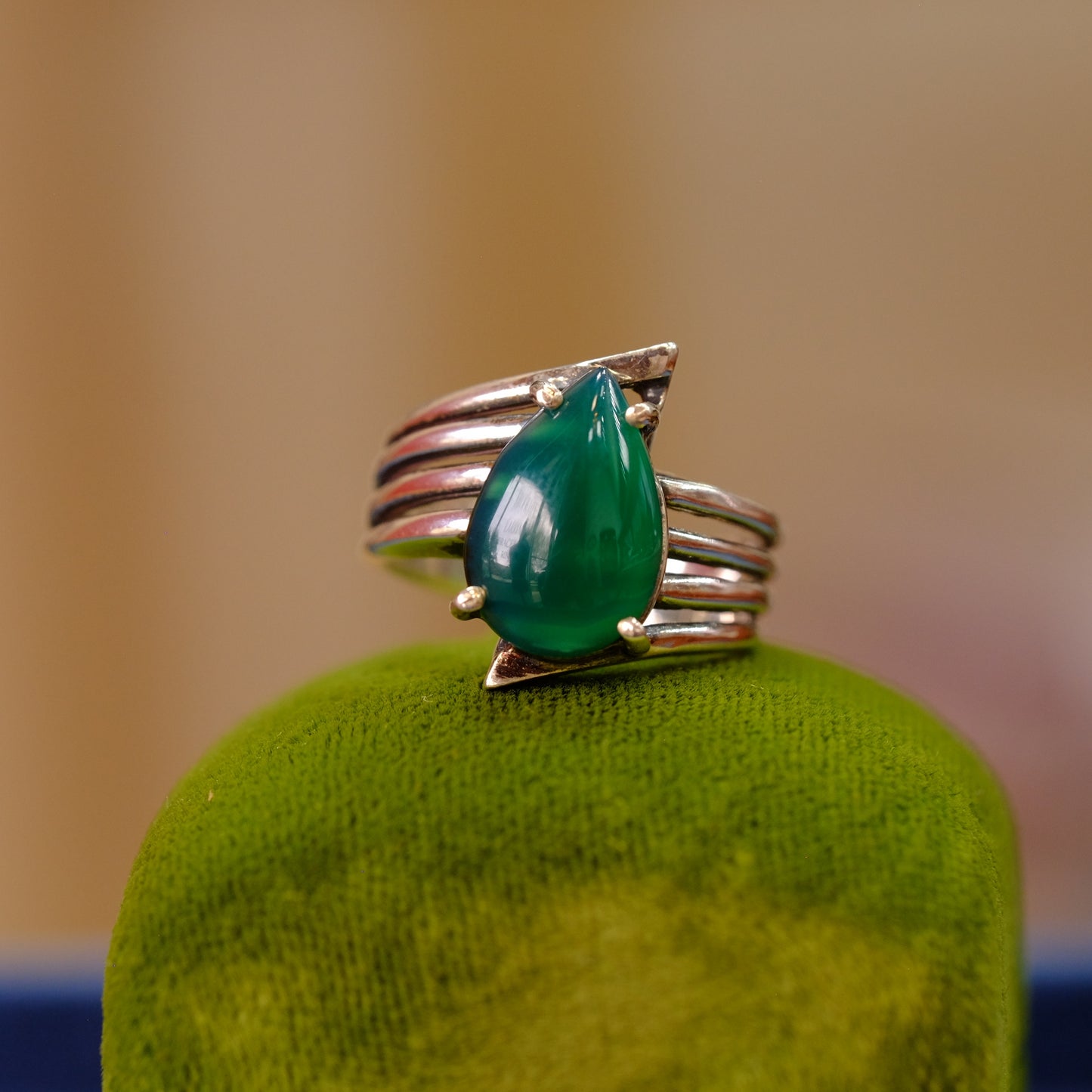 Vintage Silver Chrysoprase Drop Ring