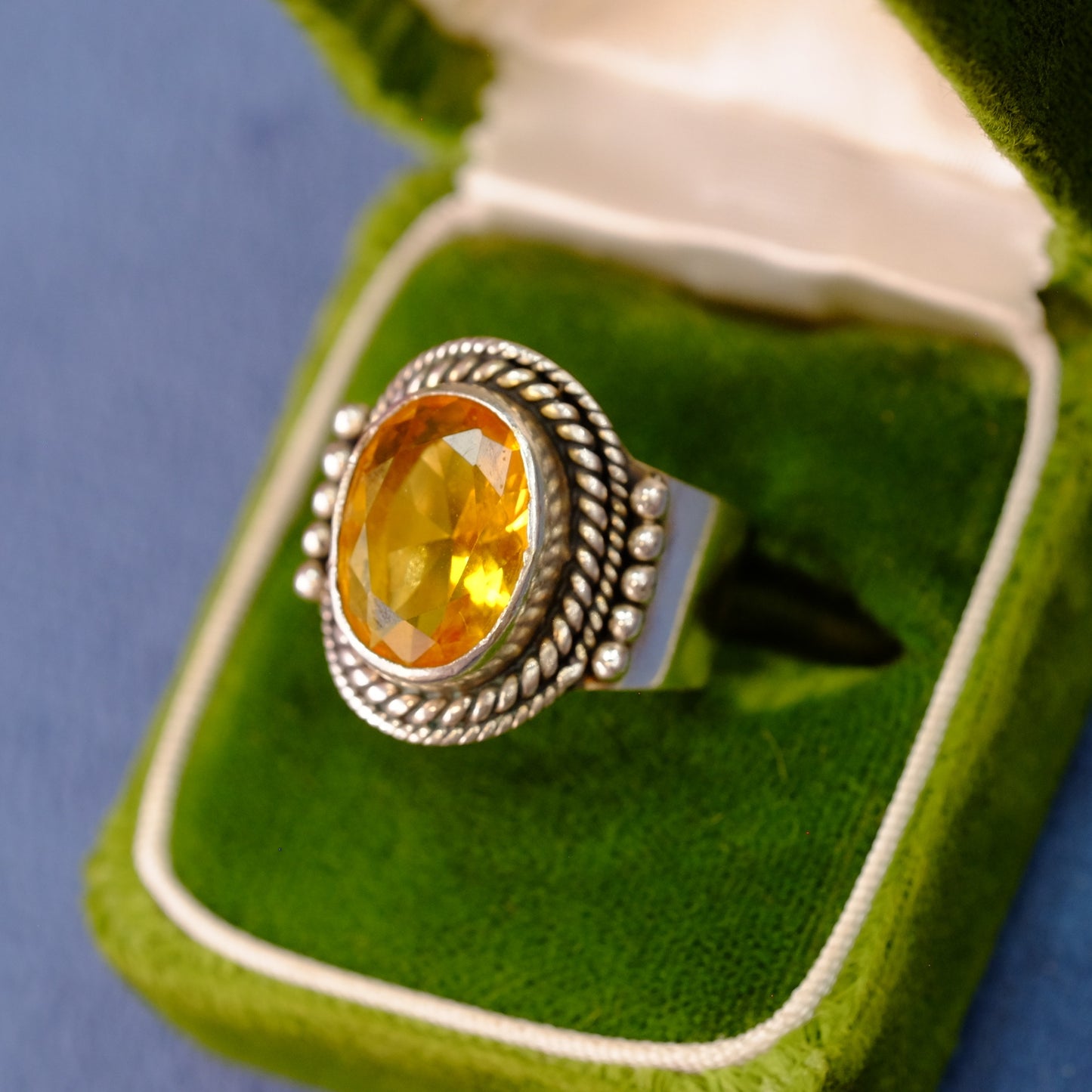 Vintage Silver Citrine Ornate Ring