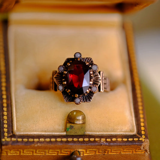 10K Victorian Garnet Seed Pearl Ring