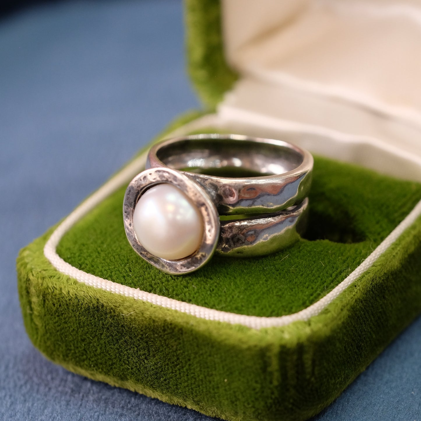 Vintage Silver Artisan Pearl Ring