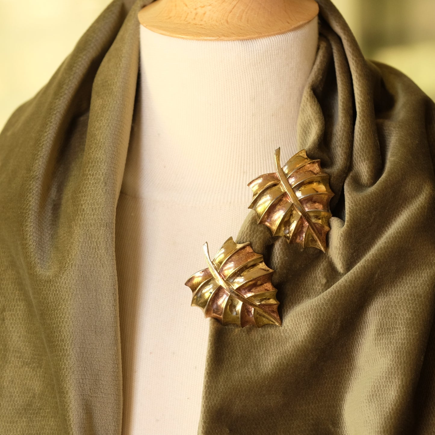 Vintage Trifari Alfred Philippe Double Leaf Dress Clip 1940s