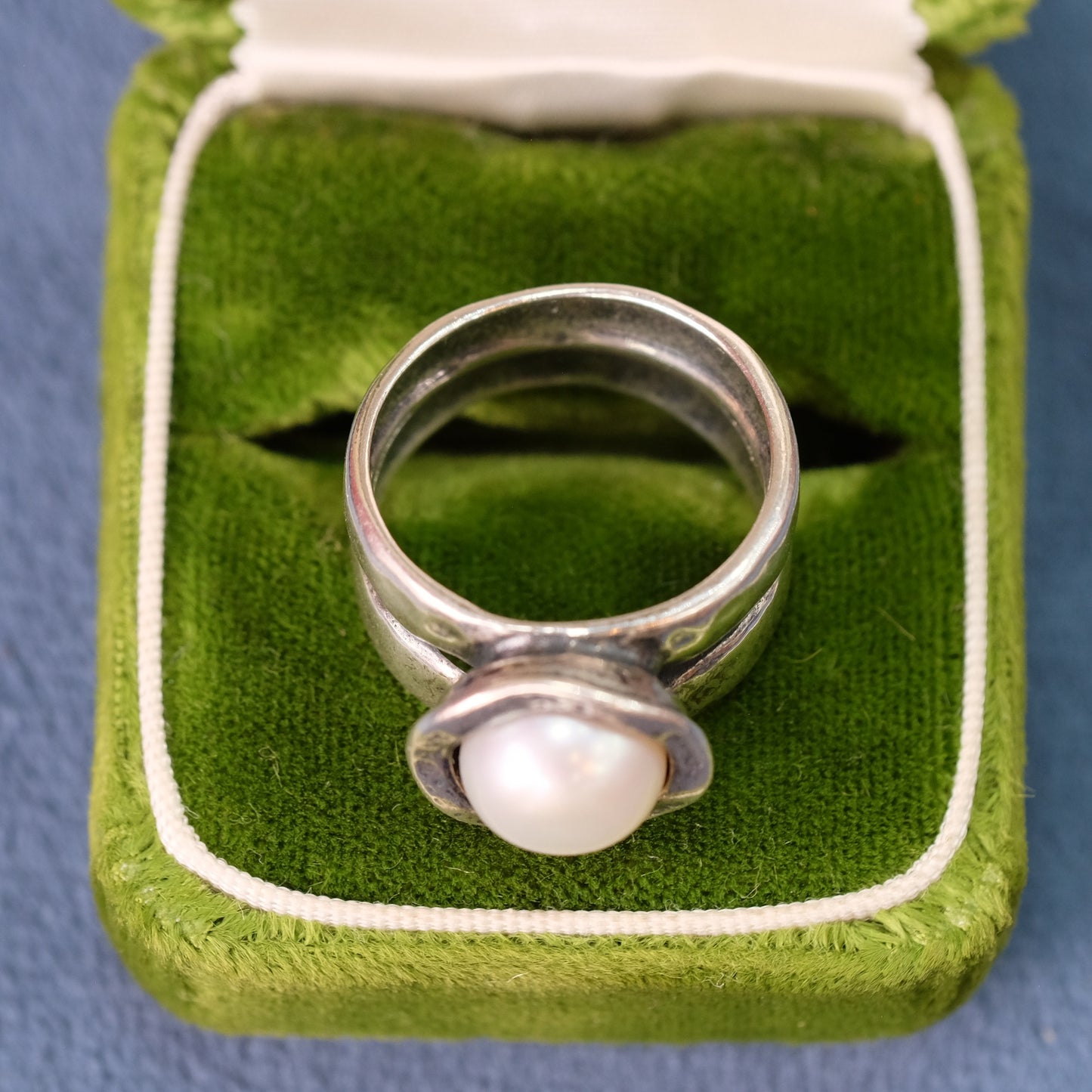 Vintage Silver Artisan Pearl Ring