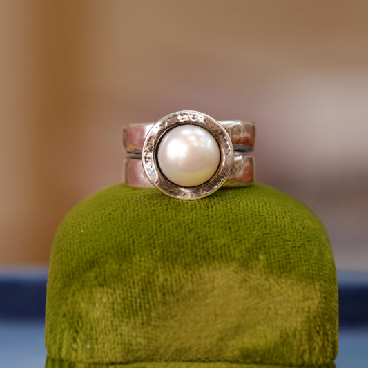 Vintage Silver Artisan Pearl Ring