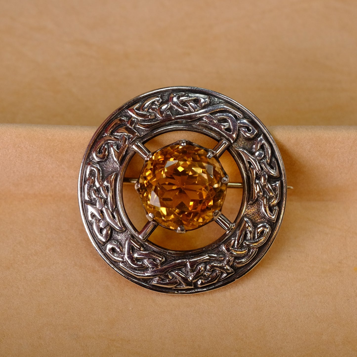 Vintage Silver Celtic Topaz Brooch