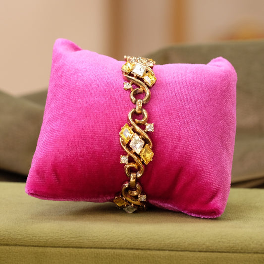 Trifari Bracelet with Yellow and Clear Rhinestones