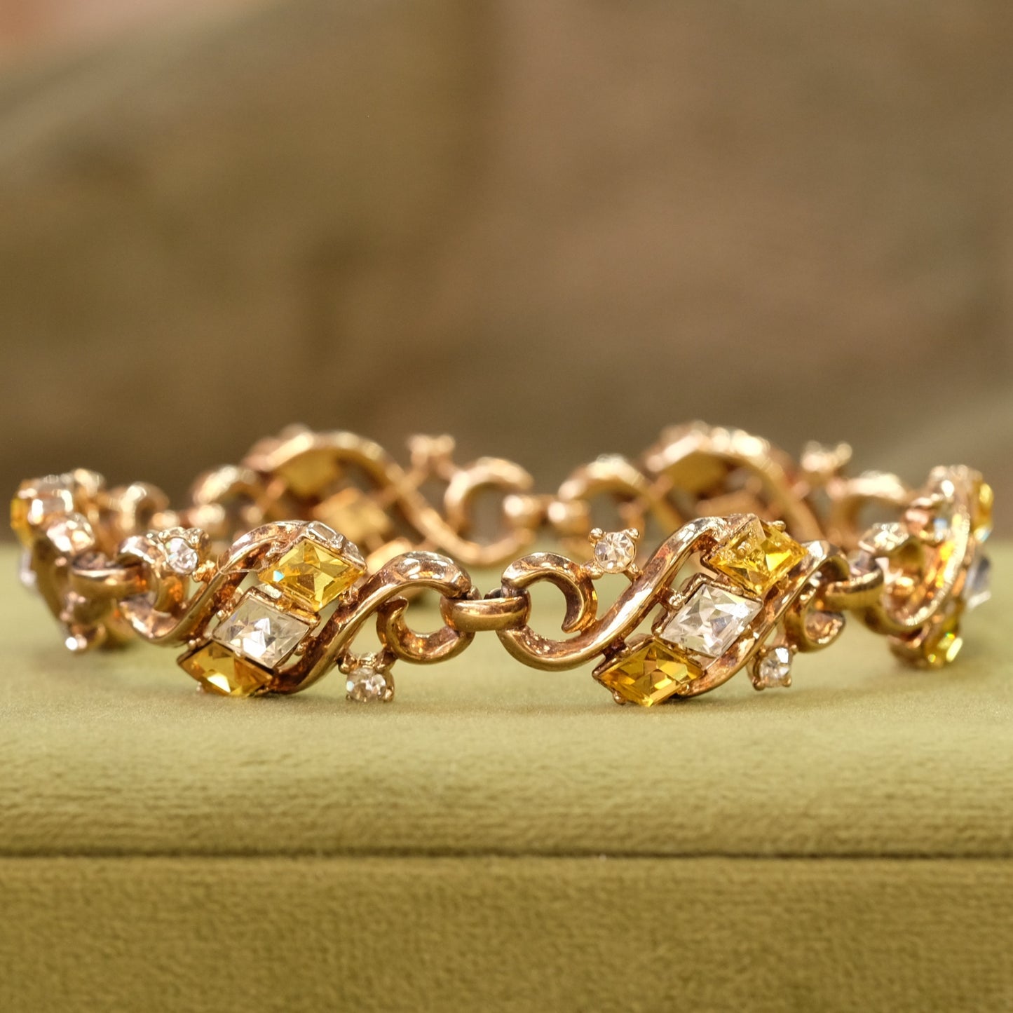 Trifari Bracelet with Yellow and Clear Rhinestones