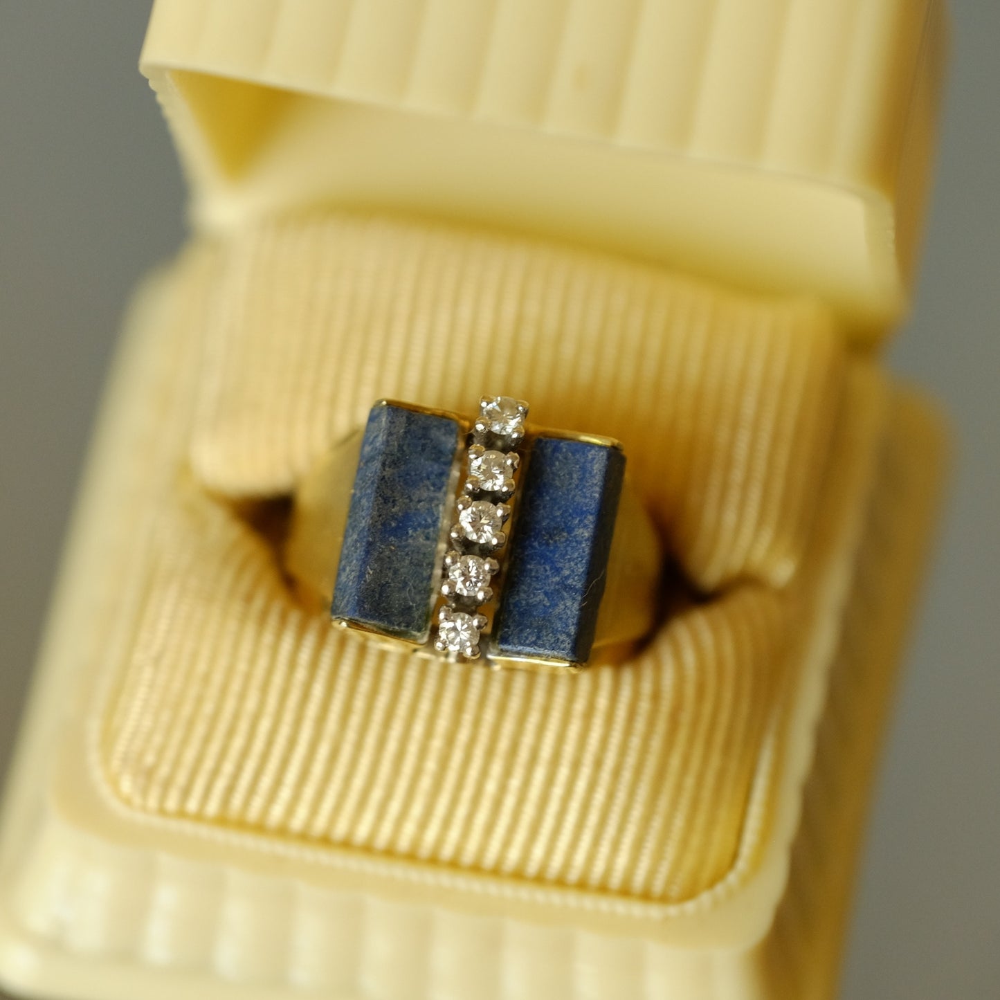Vintage 14k Gold MCM Diamond Lapis Ring