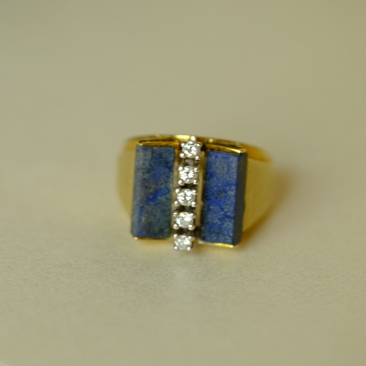 Vintage 14k Gold MCM Diamond Lapis Ring