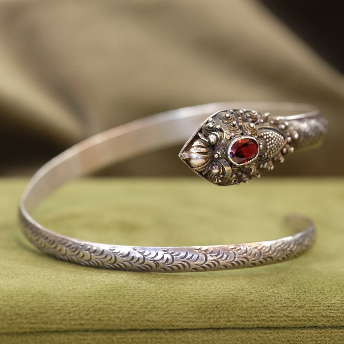 Snake Wrap Bracelet with Garnet