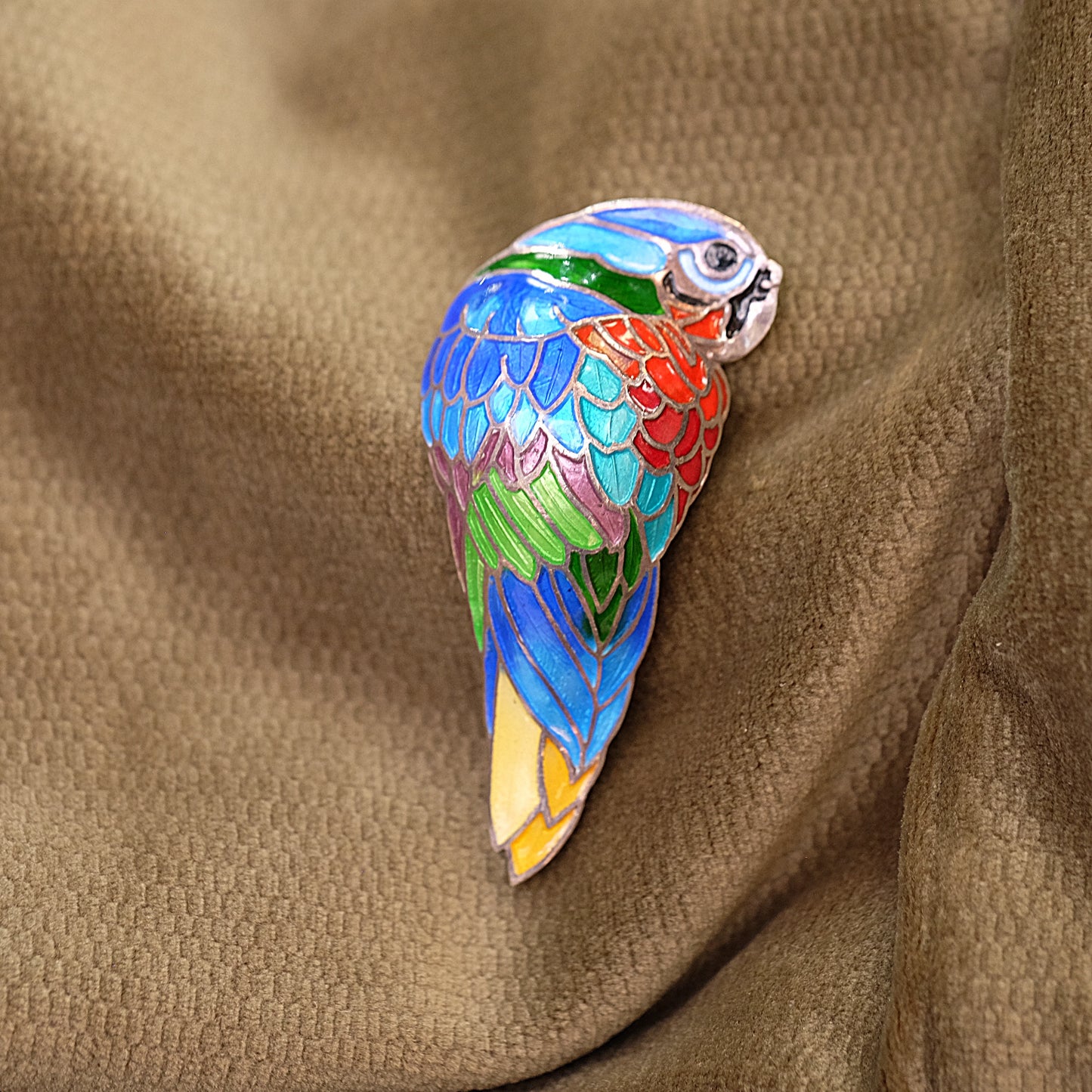 Parrot Cloisonné Brooch