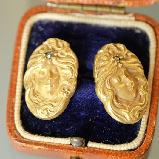 Antique 14k Gold Art Nouveau Pierced Earrings