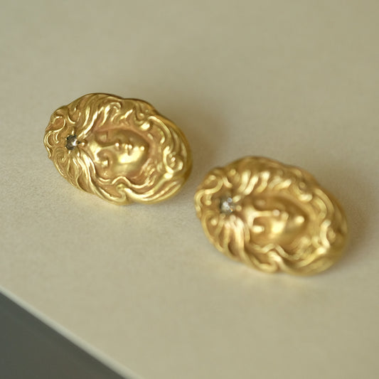Antique 14k Gold Art Nouveau Pierced Earrings