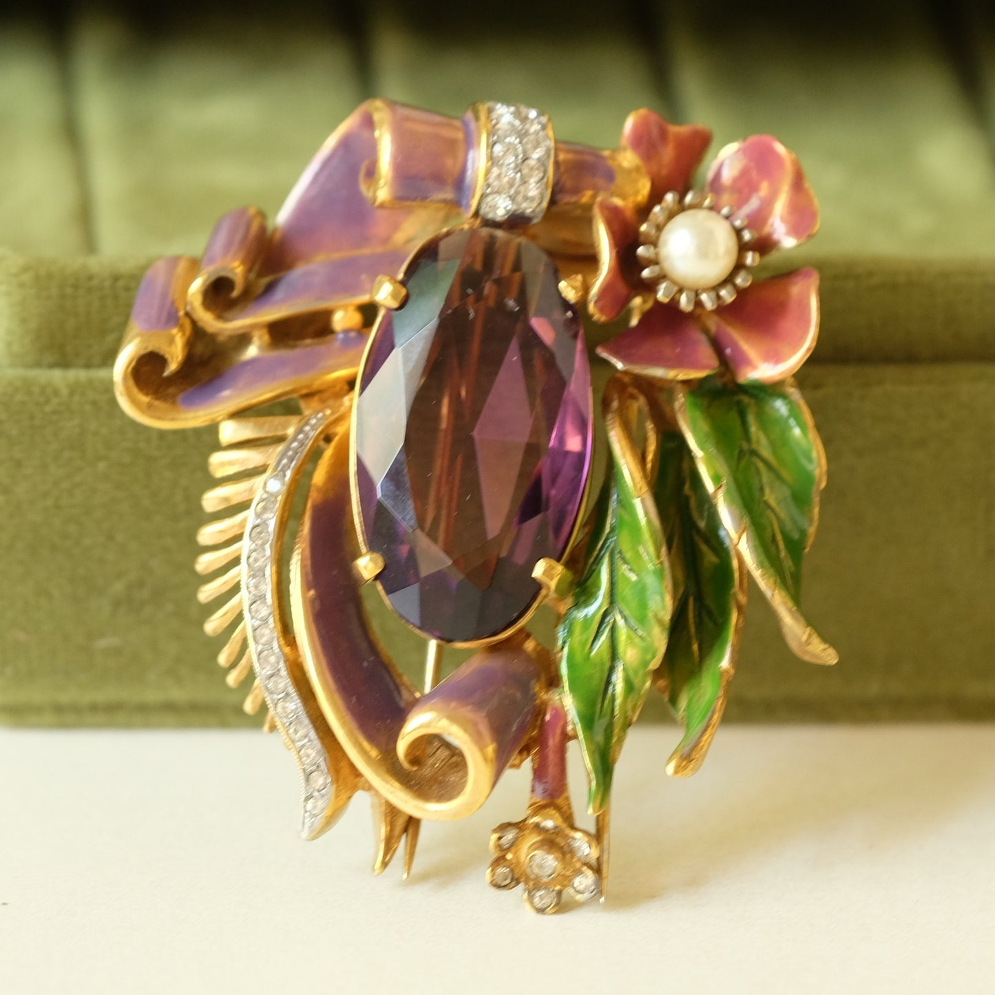 Collectible DeRosa Dress Clip with Purple Glass 1940s
