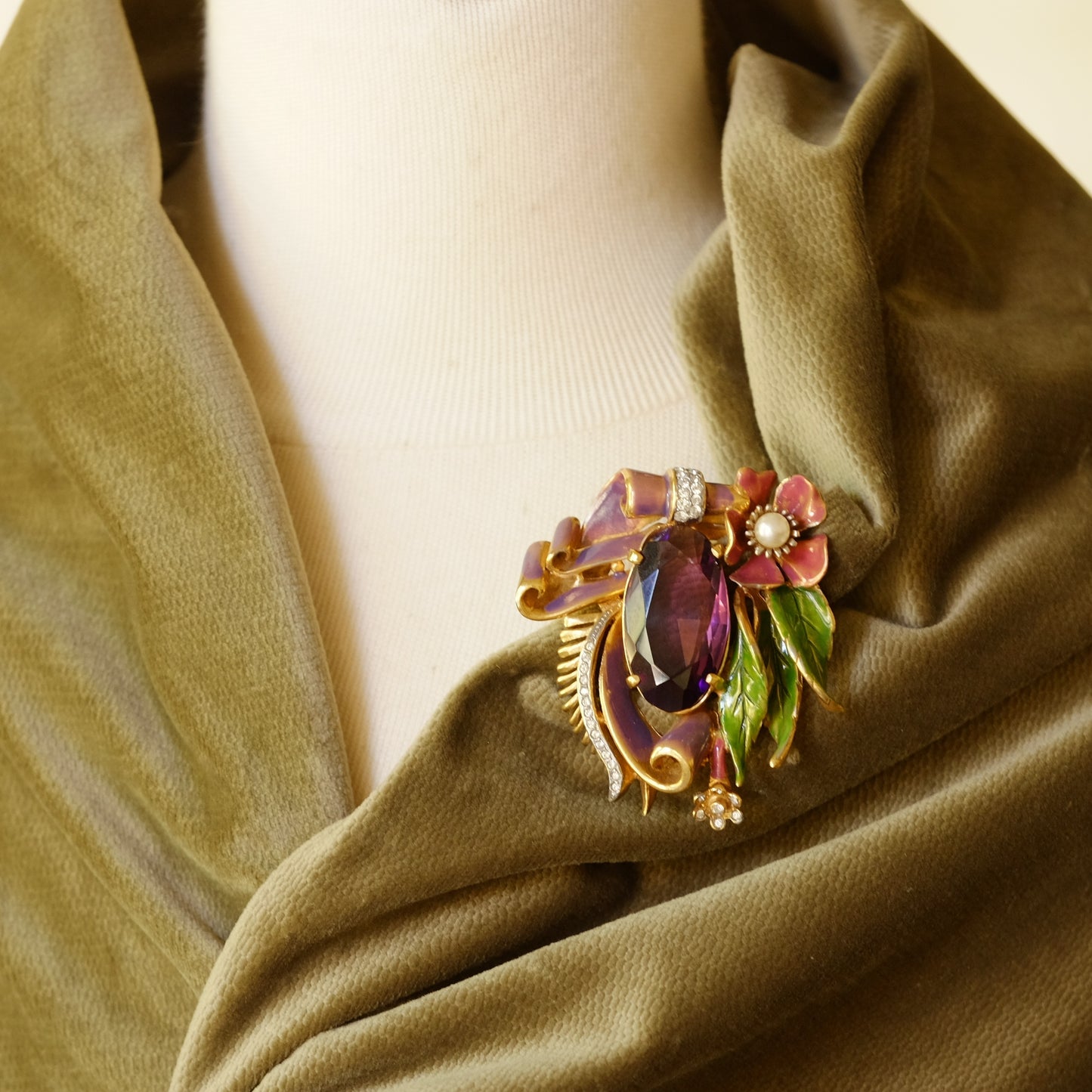 Collectible DeRosa Dress Clip with Purple Glass 1940s
