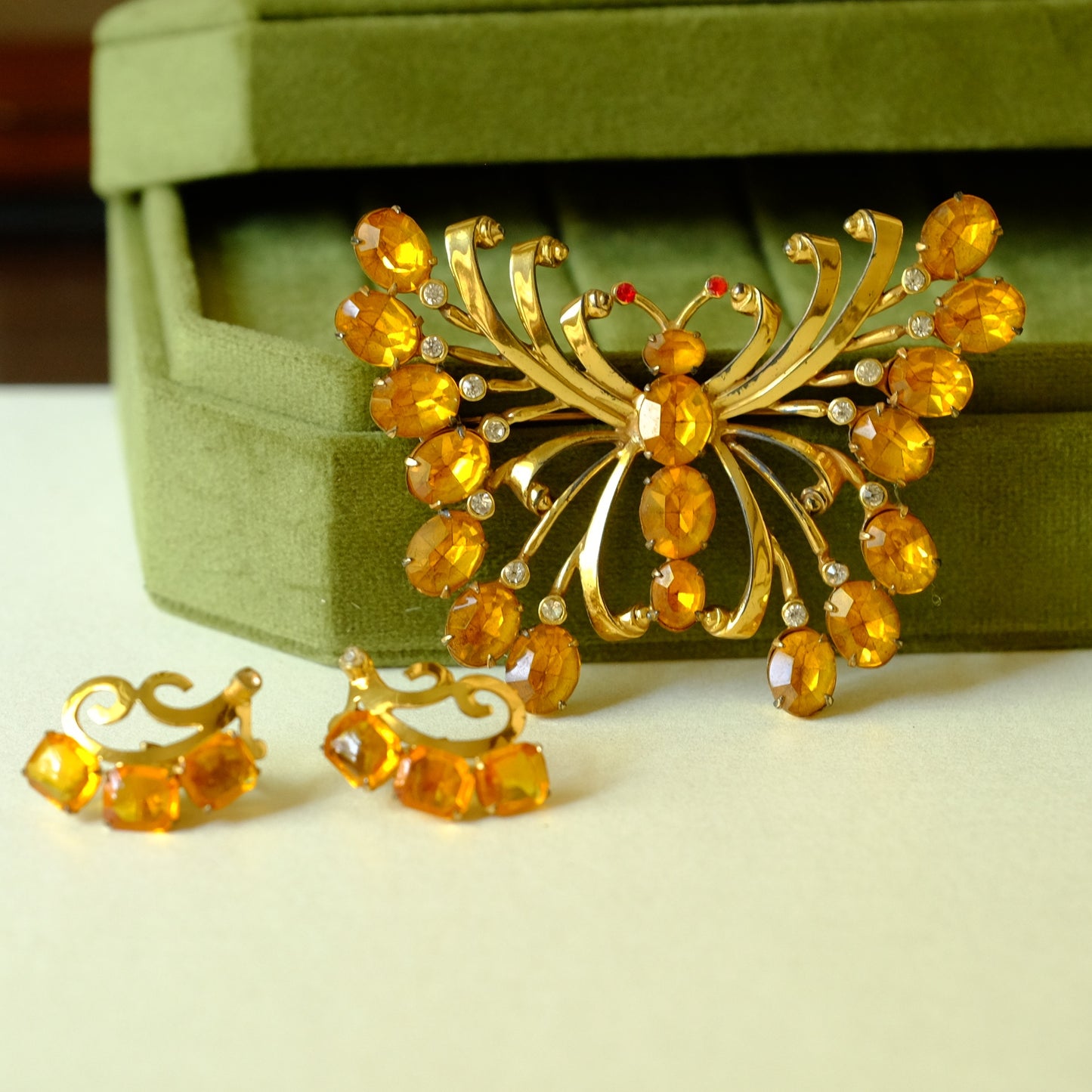 Vintage Butterfly Brooch and Earrings Set 1940s