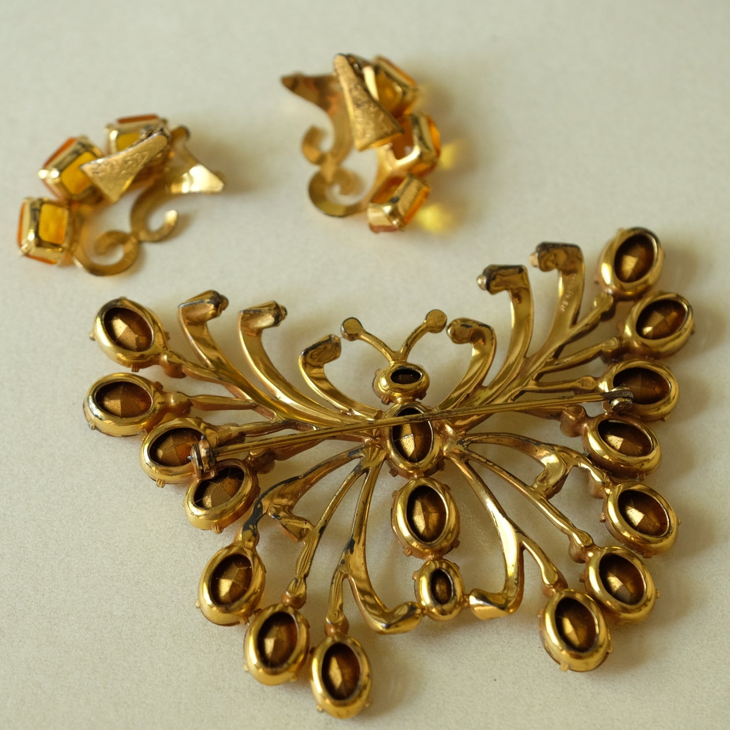 Vintage Butterfly Brooch and Earrings Set 1940s