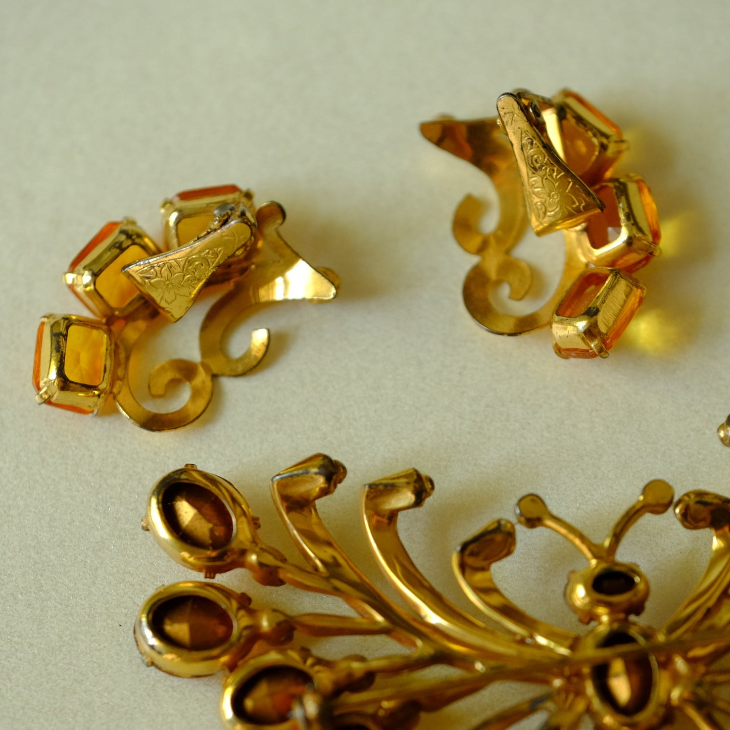 Vintage Butterfly Brooch and Earrings Set 1940s