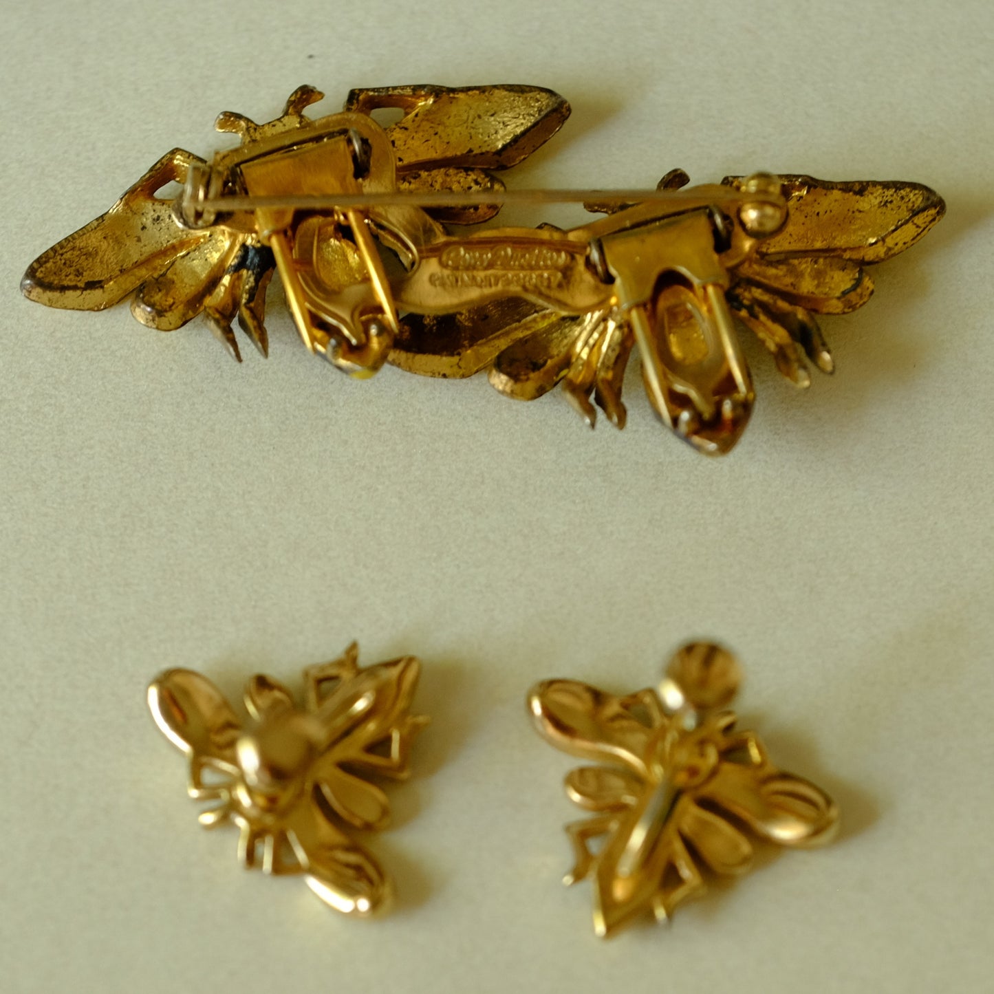 Coro Duette Bee Brooch and Earrings Set 1940s